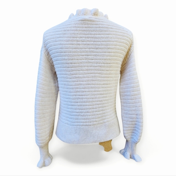 Madewell Ruffle-Neck Light Beige Sweater In Cotton-Merino Yarn, Size XS - Picture 6 of 7